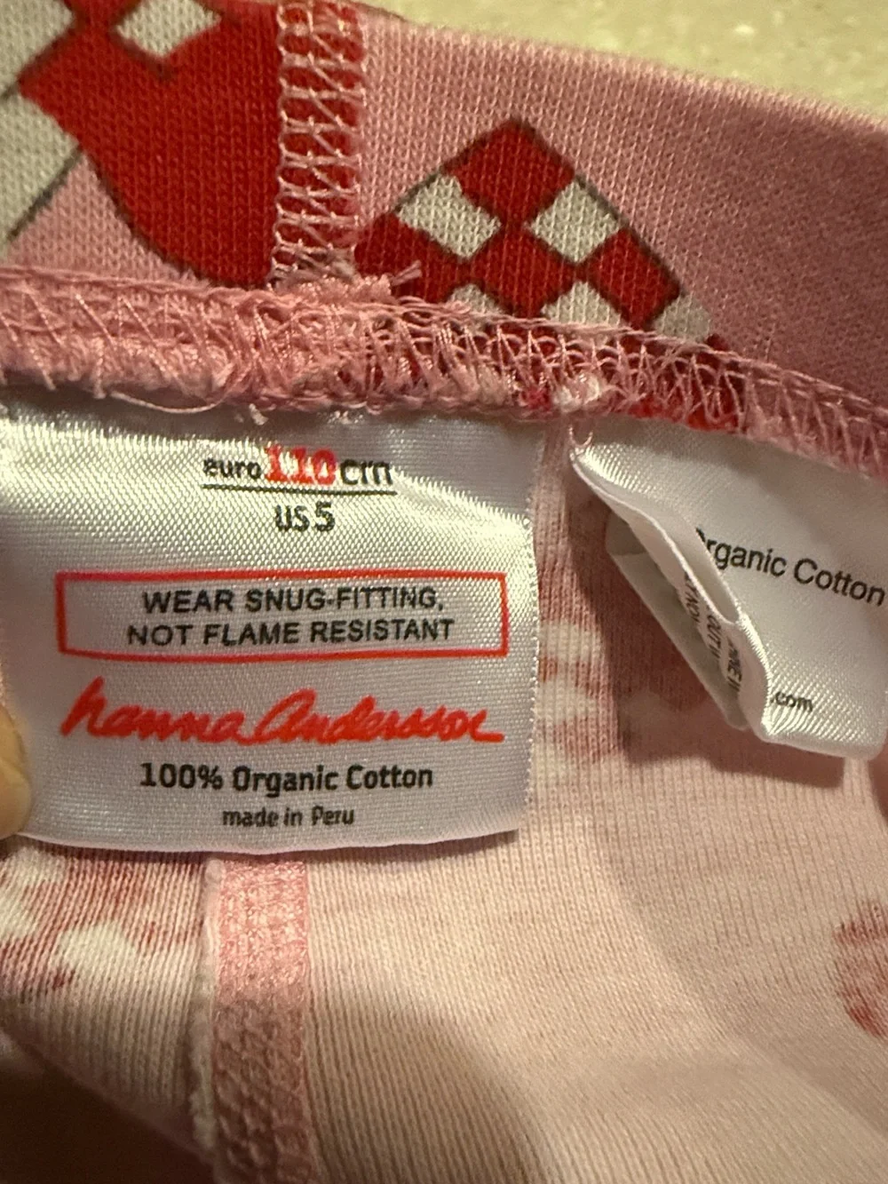 Hanna Andersson Heart Print Pajama Set 100% Organic Cotton Pink Red US 5